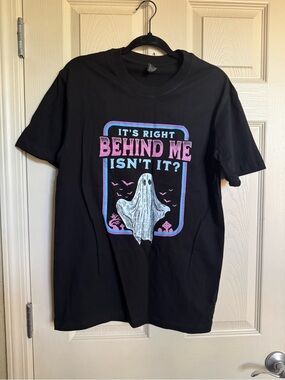 NWT Black Cotton Tee with Funny Ghost Halloween Graphic, Various Sizes